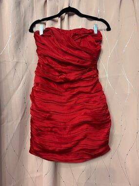 Express Strapless Red Ruched Cocktail Dress